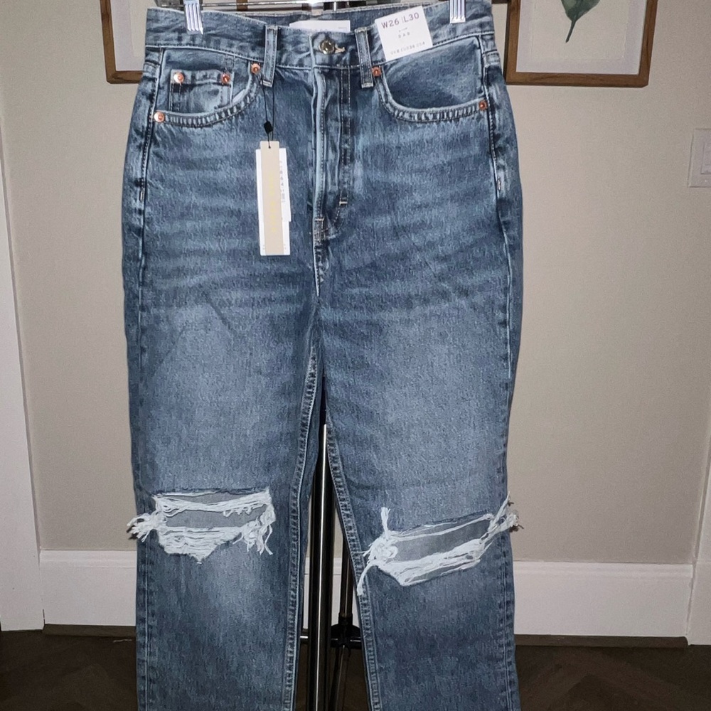 Topshop Blue Distressed Dad Jeans